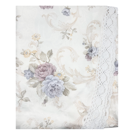 Fata de masa rotunda Vintage FRANCINE, Cu motive florale si dantela [1]