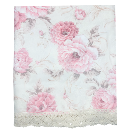 Fata de masa vintage eleganta ELOISE, cu flori roz si dantela [2]