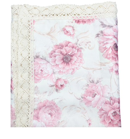 Fata de masa vintage eleganta ELOISE, cu flori roz si dantela [1]