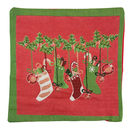 DECORATIUNI CRACIUN - Față de pernă decorativă Crăciun – model cu sosete cadouri, JOY