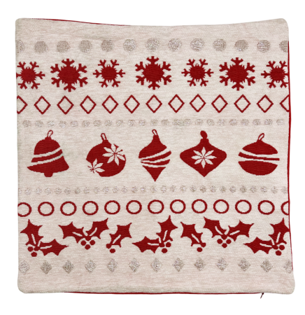 DECORATIUNI CRACIUN - Față de pernă decorativă Crăciun – model cu globulete si fulgi, MAGIC