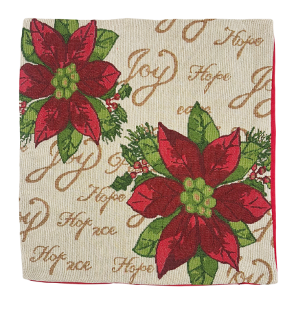 DECORATIUNI CRACIUN - Față de pernă decorativă Crăciun – model cu poinsetia si text, CHARM