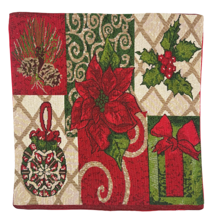 DECORATIUNI CRACIUN - Față de pernă decorativă Crăciun – model cu poinsetia si motive festive, BEAUTY