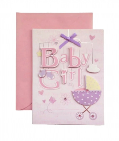 Felicitari, Pungi & Cutii Cadouri - Felicitare cu plic NEW BABY GIRL pentru botez, 10x14cm