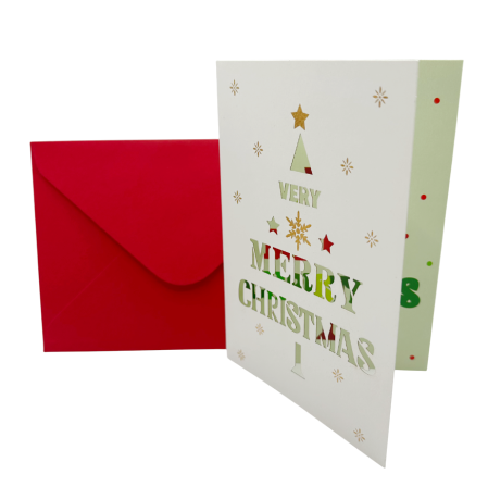 Felicitare de Crăciun cu plic rosu si text MERRY CHRISTMAS [5]