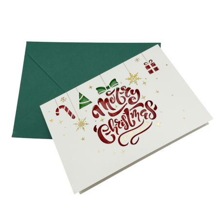 FELICITARI, CUTII SI PUNGI DE CADOU - Felicitare de Crăciun cu plic verde si text MERRY CHRISTMAS