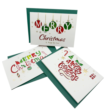 Felicitare de Crăciun cu plic verde si text MERRY CHRISTMAS [2]