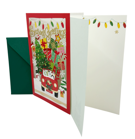 Felicitare SEASON'S GREETINGS  cu Moș Crăciun și mașina plină de cadouri [1]