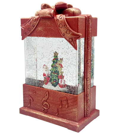 DECORATIUNI MUZICALE - Felinar cu LED, Muzică și Efect Ninsoare – Cu Moș Crăciun și Brad SURPRISE