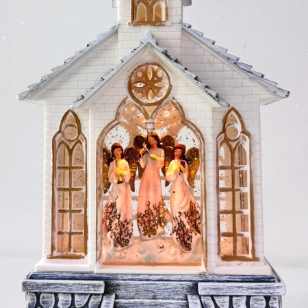 Felinar cu LED, Muzică și Efect Sclipici – Bisericuta Decorativă cu Ingeri HOLLY [2]