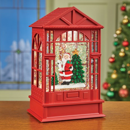 Felinar cu LED, Muzică și Efect Ninsoare – Casuta cu Moș Crăciun și Brad JOY [2]