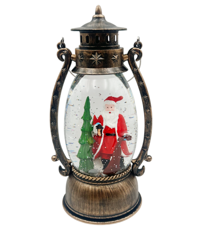 DECORATIUNI LUMINOASE - Felinar muzical LED cu Moș Crăciun și Efect Ninsoare JOY