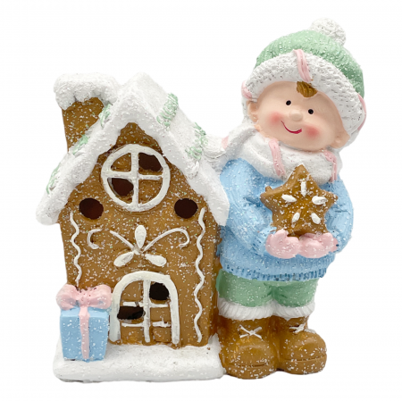 SWEET WONDERLAND - Baietel cu Casuta turta dulce cu lumina LED SWEET, 12x16cm