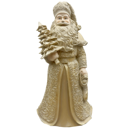 FIGURINE & PLUSURI - Figurină decorativă Moș Crăciun crem-auriu cu brad MAGIC