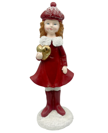 FIGURINE & PLUSURI - Fetiță decorativă cu haina si caciula rosie ANNE