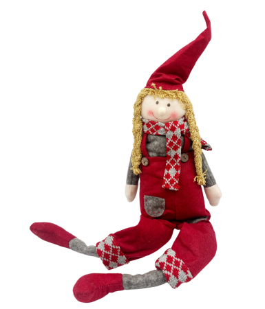 FIGURINE & PLUSURI - Fetiță decorativa de Craciun cu salopeta și căciuliță roșie NOELLE