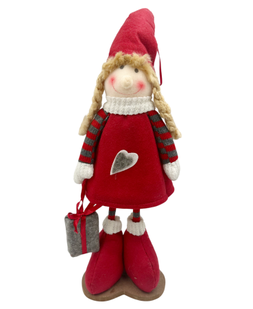 FIGURINE & PLUSURI - Fetiță decorativa de Craciun cu rochie și căciuliță roșie