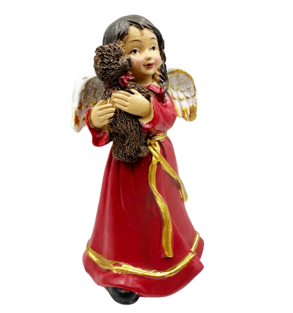 Figurină Îngeraș cu Hainuta rosie si Ursuleț HOLLY - Decor Crăciun [1]