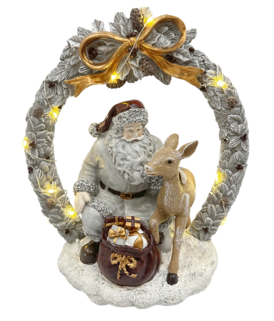 Figurina Coronita cu Mos Craciun si Ren JOY - Decoratiune luminoasa Craciun [1]