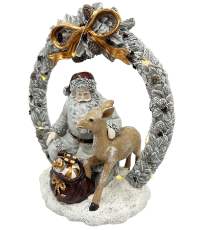 CRACIUN MAGIC - Figurina Coronita cu Mos Craciun si Ren JOY - Decoratiune luminoasa Craciun