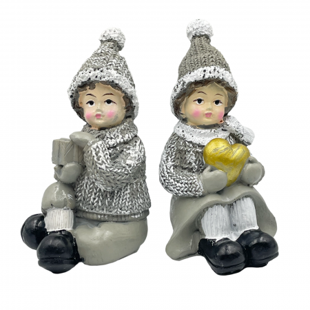 FIGURINE & PLUSURI - Set 2 Figurine Craciun JOY, Gri, 10cm