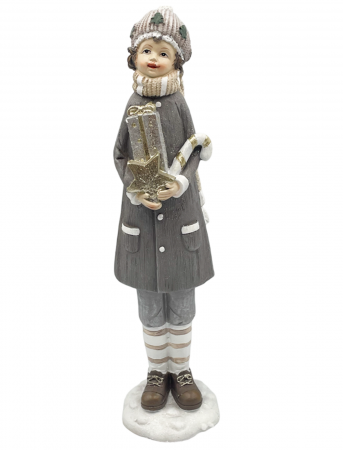 FIGURINE & PLUSURI - Figurina Craciun Baiat cu palton CASPER, Gri, 30cm