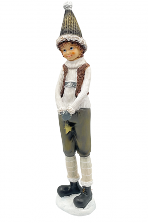 FIGURINE & PLUSURI - Figurina Craciun Baiat cu pantaloni maro NICOLAS, 26cm