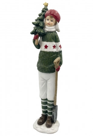 FIGURINE & PLUSURI - Figurina Craciun Baiat cu pulover CASPER, Verde, 41cm