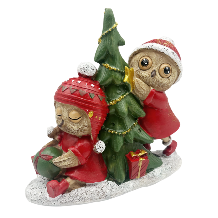 FIGURINE & PLUSURI - Figurină Crăciun Bufnițe Decorând Bradul SEASON
