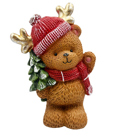 FIGURINE & PLUSURI - Figurină Crăciun cu led - Ursuleț cu coarne de ren si bradut TEDDY