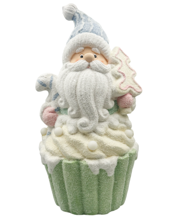DECORATIUNI LUMINOASE - Figurină Moș Crăciun in briosa MUFFIN – cu LED-uri, 45cm