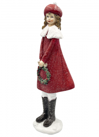 FIGURINE & PLUSURI - Figurina Craciun Fetita cu palton GLORIA, Rosu