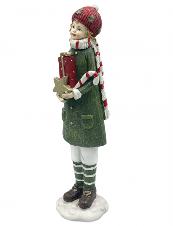 FIGURINE & PLUSURI - Figurina Craciun Baiat cu palton CASPER, Verde, 30cm