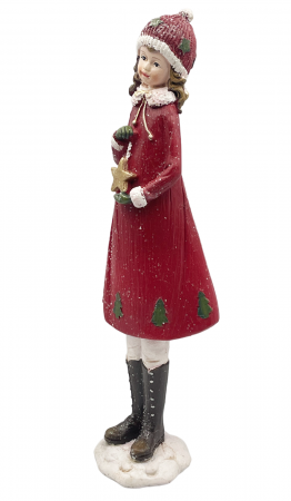 FIGURINE & PLUSURI - Figurina Craciun Fetita cu rochita GLORIA, Rosu, 41cm