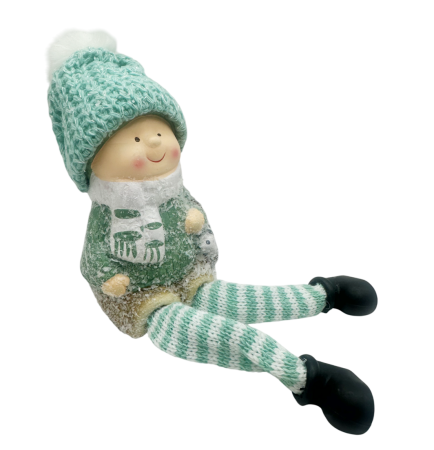 HOME & DECO - Figurina Craciun JOY, Verde, 23cm, Picioare atarnate