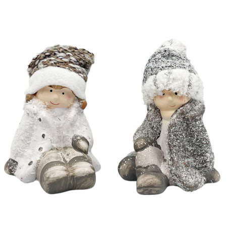 Figurine & Statuete - Set 2 Figurine - Copii cu Caciulite Tricotate DENIS & DORA, 10cm