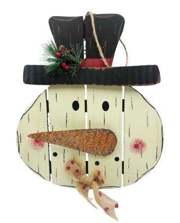 FIGURINE & PLUSURI - Decor de perete Crăciun – Cap de om de zăpadă cu joben SNOWY