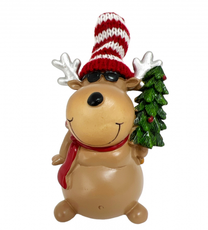 FIGURINE & PLUSURI - Figurina Craciun Ren cu ochelari si bradut CUPID, 12cm