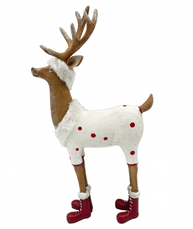 FIGURINE & PLUSURI - Figurina Craciun Ren cu cizme ZIPPY, Alb/ Maro, 23cm