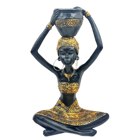 Statuete - Figurină decorativă africană cu vas – decor exotic elegant