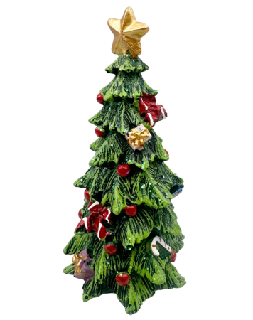 FIGURINE & PLUSURI - Figurină decorativă brad de Crăciun cu stea aurie și cadouri – decor festiv de iarnă