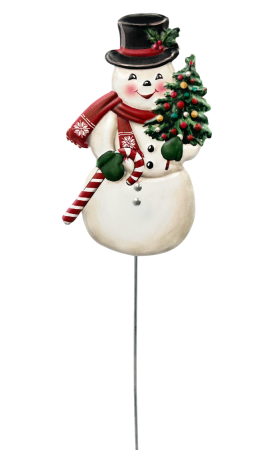 GLOBURI & FLORI DE BRAD - Figurină decorativă Om De Zapada pe bat SNOWY, 10x18cm