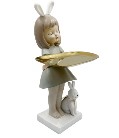 Figurine & Statuete - Statueta Fata cu iepuras si platou ANNA, 30cm