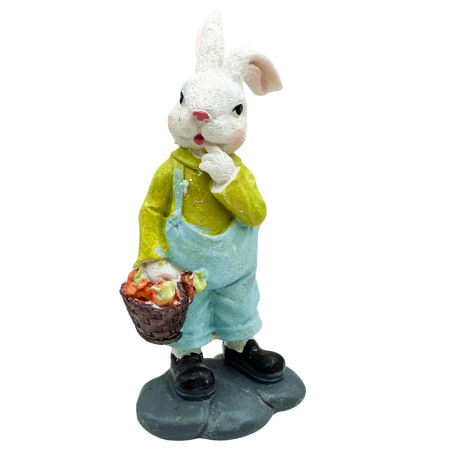 De Sezon - Figurină iepuraș decorativ cu cosulet – decor Paște rustic