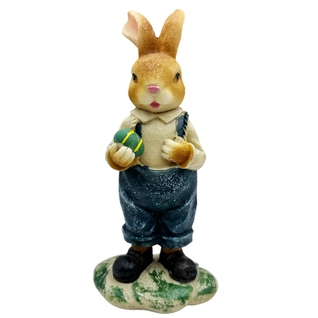 De Sezon - Figurină iepuraș decorativ cu ou – decor Paște rustic