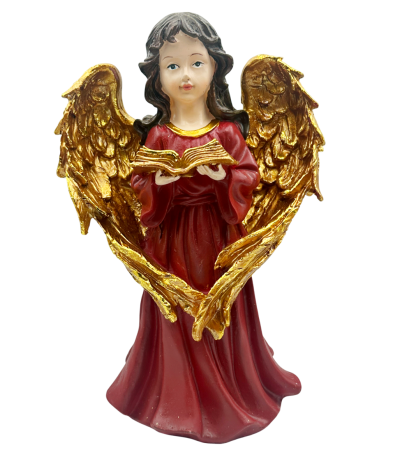 MAGIE DE CRACIUN - Figurină Înger cu Aripi Aurii și Carte – Decor Crăciun