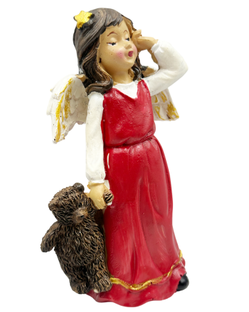 Figurină Îngeraș cu Rochita rosie si Ursuleț HOLLY - Decor Crăciun [1]