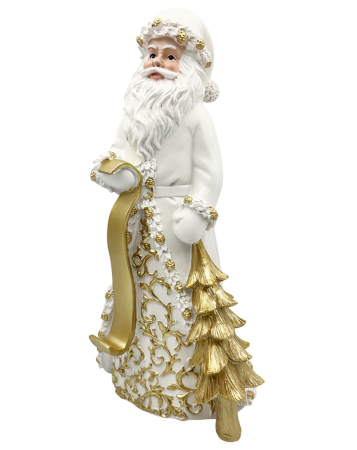 Figurină Moș Crăciun alb cu brad auriu IMPERIALE, 32cm [1]