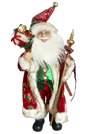 GLOBURI & FLORI DE BRAD - Mos Craciun decorativ cu toiag si sac de cadouri