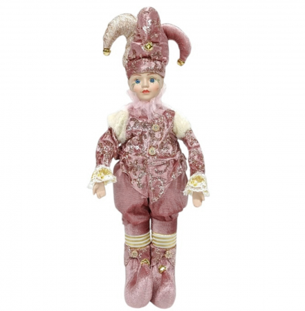 DECORATIUNI MUZICALE - Figurina muzicala animata - Arlechin POPSY, Roz cenusiu, 47cm